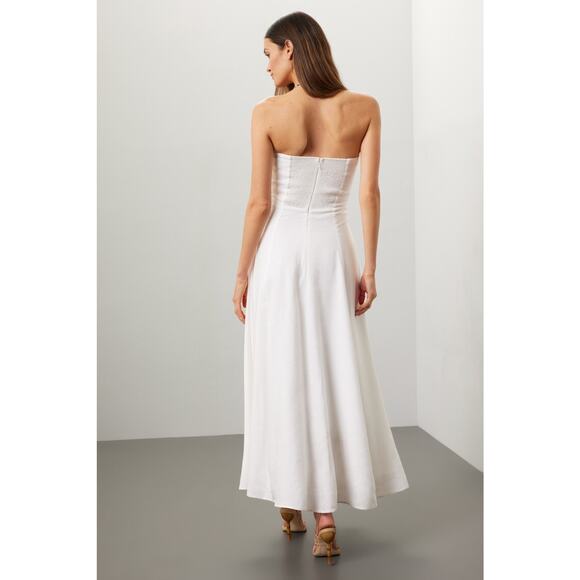 FAVORITE DAUGHTER White Cotton Strapless Favorite Linen Midi Dress Size 8 - Picture 11 of 16